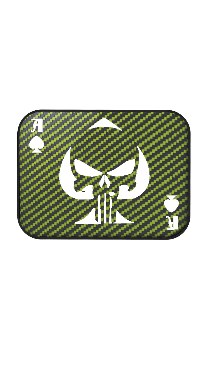 Xtend motorcycle foot pegs - Interchangeable Face Plate - Ace of Spades -  Bright lime and White style