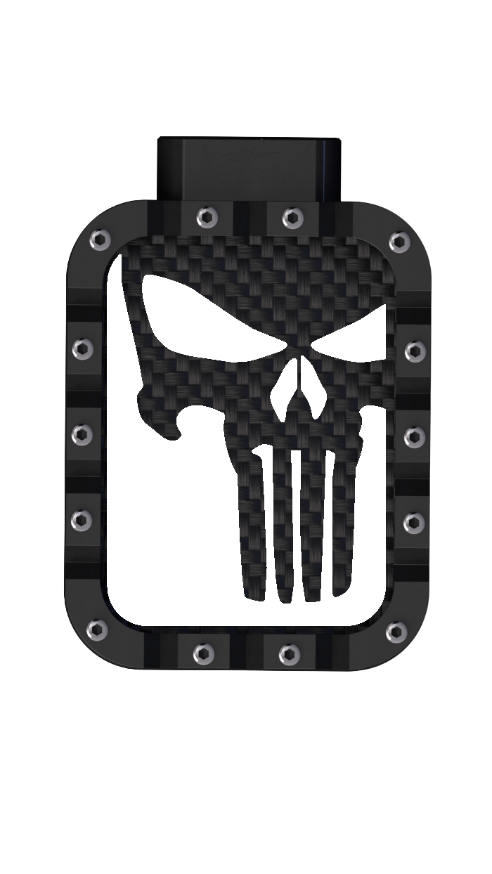 Xtend motorcycle foot pegs - The Punisher - Black carbon and White style - Custom motorcycle foot pegs perfect for Harley Davidson cruiser and Highway pegs.